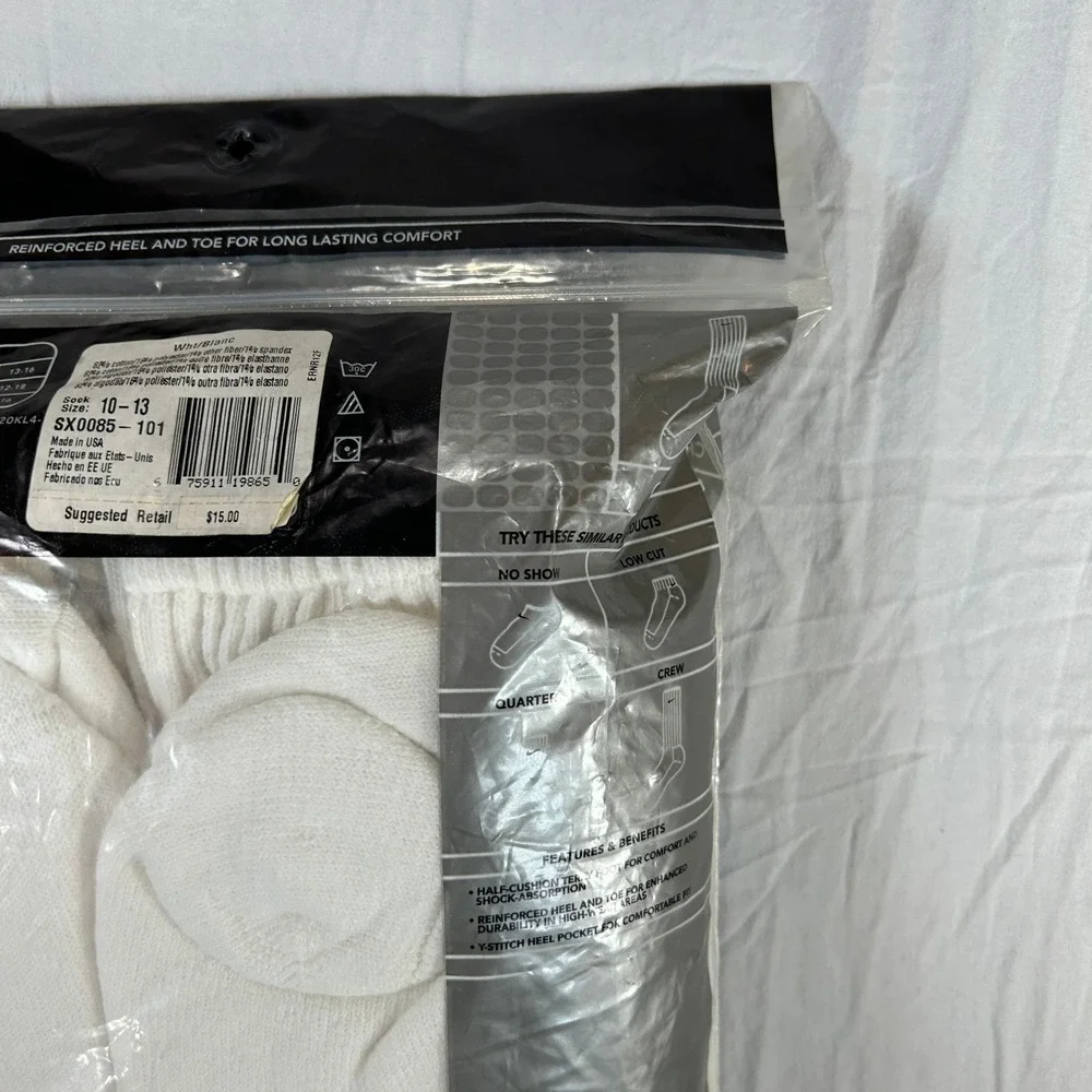 VTG Y2K 2003 USA Nike Crew Socks 6 Pair White Cotton Blend Mens 6.5-12 NEW